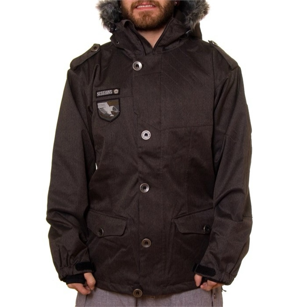 Sessions Brown Hooded Ski Snowboard Jacket Recco Avalanche Rescue Men’s Medium